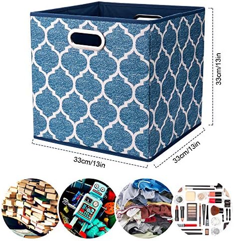 13x13x13 Inch Cube Storage Bins Blue Navy Foldable Grid Lantern Print Fabric Storage Basketes for Home Organizers Storage Drawer,QY-SC02-6 - Image 5