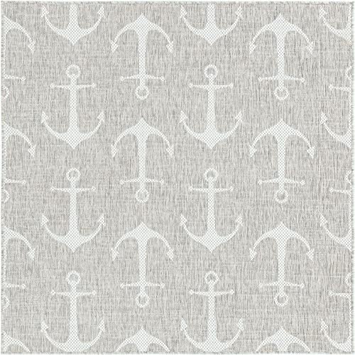 Unique Loom Outdoor Coastal Collection Area Rug - Ahoy (5' 3" Square, Gray/ Ivory) - Image 3