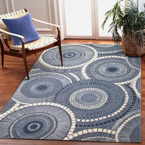 Liora Manne Marina Indoor/Outdoor Power Loomed Synthetic Blend Low Profile Area Rug - Transitional Geometric Casual Medallion Colorful (Circles Delft) (3'3" x 4'11") by LushDecor