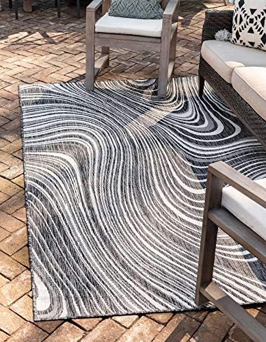 Unique Loom Outdoor Modern Collection Area Rug - Pool (5' 1" x 8' Rectangle, Charcoal/ Gray) by UniqueLoom