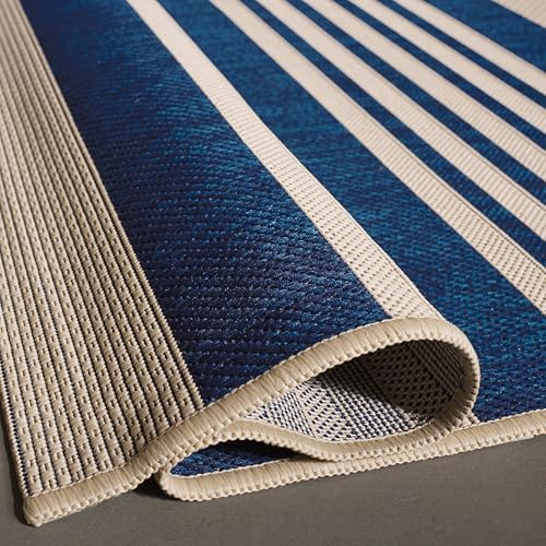 SAFAVIEH Washable Rug Outdoor Courtyard Collection - 5'3" Square, Navy & Beige, Non-Shedding & Easy Cleaning, Ideal for Patio, Backyard, Mudroom (CY6062-268) - Image 4