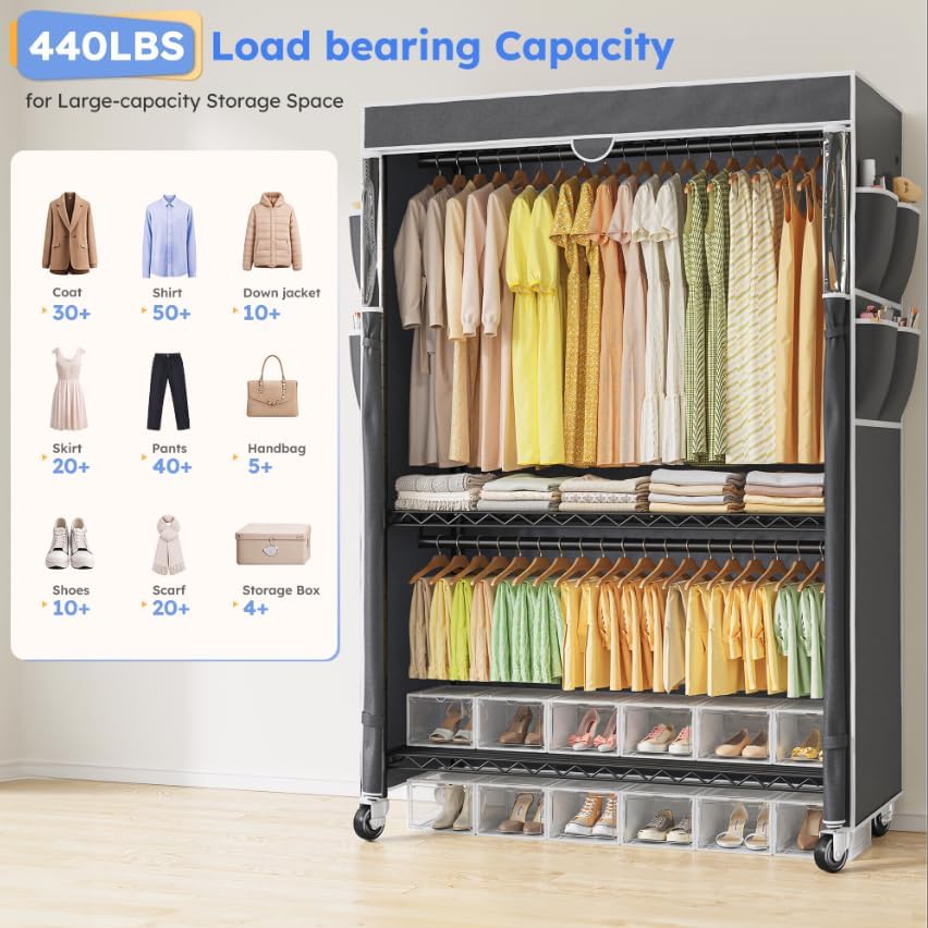 Raybee Rolling Clothes Rack with Cover, Portable Closet for Bedroom, Dorm - Image 2