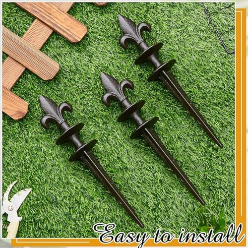 Tandefio 6 Pcs Fleur De Lis Garden Hose Guide Stakes, Cast Iron Black - Image 5