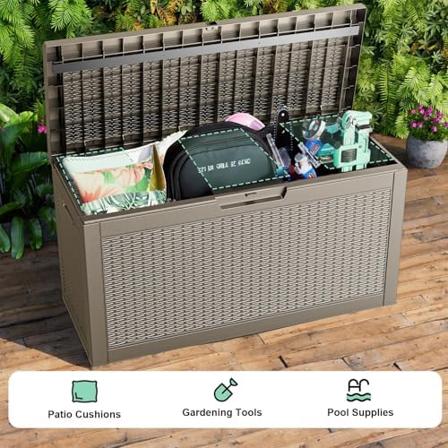 Vixzen 60 Gallon Outdoor Deck Box, Lockable Resin Waterproof Storage Box, UV Resistant, Weather Resistance, Outside Storage Bin for Gardening Tools, Pool Supplies (Grey, 60 Gallon) - Image 4