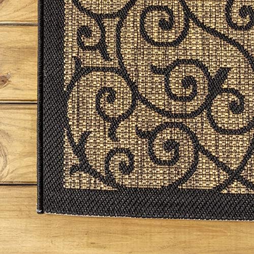 Eyely Filigree Weave Round Rug 5 Ft Black/Khaki, Indoor Outdoor Rug - Image 7