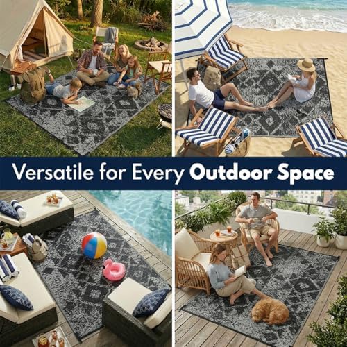 PASAMIC 8x10ft Outdoor Rug Waterproof, Reversible Plastic Straw Outdoor Patio Rug Clearance, Portable Indoor Outdoor Carpet for Patio, RV, Deck, Balcony, Backyard, Picnic, Beach, Mosaic Gray - Image 5