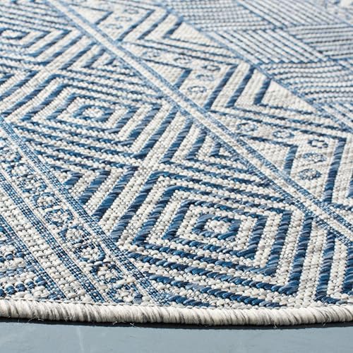 SAFAVIEH Washable Rug Outdoor Courtyard Collection - 5'3" Round, Grey & Navy, Non-Shedding & Easy Cleaning, Ideal for Patio, Backyard, Mudroom (CY8196-36812) - Image 3