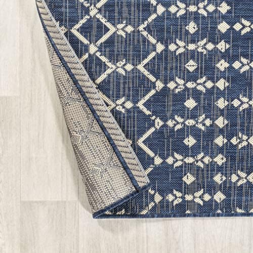 Eyely Moroccan Textured Weave Round Rug 6 Ft Navy/Beige, Indoor Outdoor Rug - Image 4