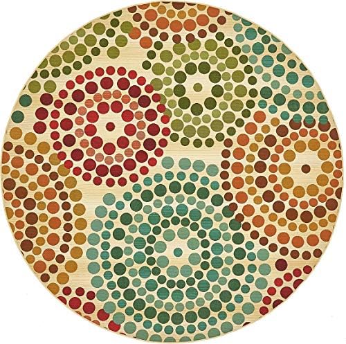 Unique Loom Outdoor Modern Collection Area Rug - Spark (8' Round, Beige/ Burgundy) by UniqueLoom
