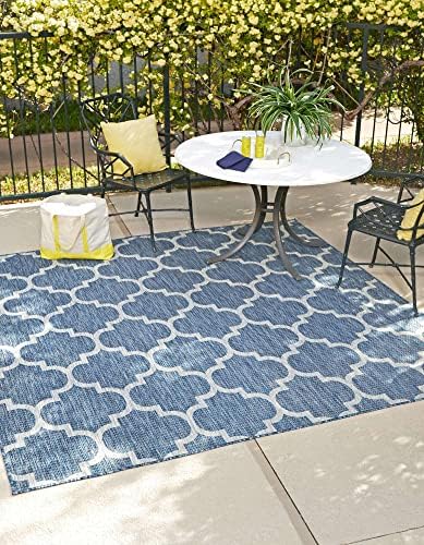 Unique Loom Outdoor Trellis Collection Area Rug - Trellis (Square 13' 0" x 13' 0", Navy Blue/ Ivory) by UniqueLoom