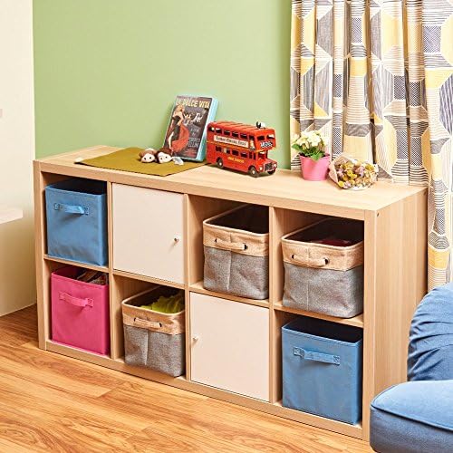 EZOWare Set of 3 Canvas Fabric Tweed Storage Organizer Cube Set W/Handles for Nursery Kids Toddlers Nursery Room - 15 L x 10.5 W x 9.4 H -Gray/Brown - Image 3
