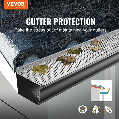 VEVOR Gutter Guard, 6 inch Width, Aluminum Leaf Filter DIY Gutter Cover, 26 PCS 104 ft Total Length, 0.157'' Hole Diameter & 0.02'' Thick Fits Any Roof or Gutter Type - Image 2