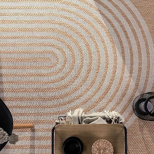 Paco Home Indoor and Outdoor Rug Boho Abstract Line Pattern in Beige, Size: 5'3" x 7'3" - Image 2