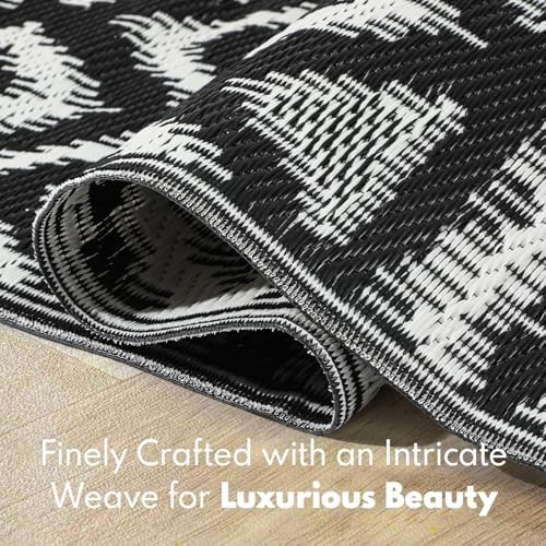 Waterproof Outdoor Rug 9x18 ft, Reversible Plastic Straw Rug, Easy to Clean Patio Rug, Portable Carpet for Patio, RV, Deck, Balcony, Backyard, Picnic, Beach, Geometric Diamond, Gray - Image 6