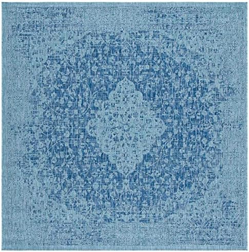 SAFAVIEH Washable Rug Outdoor Courtyard Collection - 6'7" Square, Navy & Aqua Blue, Non-Shedding & Easy Cleaning, Ideal for Patio, Backyard, Mudroom (CY8720-39421) - Image 4