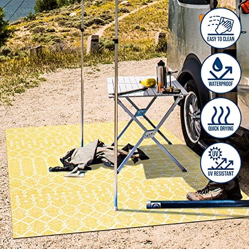 Eyely Moroccan Woven Square Rug 5X5 Yellow/Cream, Indoor Outdoor Rug - Image 5