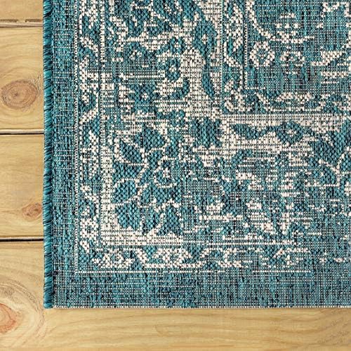 JONATHAN Y Weave Floral Indoor Outdoor Round Area Rug 8 Ft Teal/Gray, Tela Bohemian Textured for Backyard, Patio, Porch, Easy-Cleaning, High Traffic, Pet-Friendly, Non-Shedding (SMB100C-8R) - Image 7