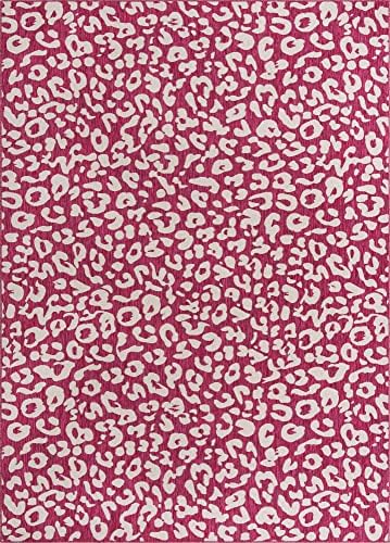 Unique Loom Outdoor Safari Collection Area Rug - Leopard (10' x 14' 1" Rectangle, Magenta/ Ivory) - Image 3