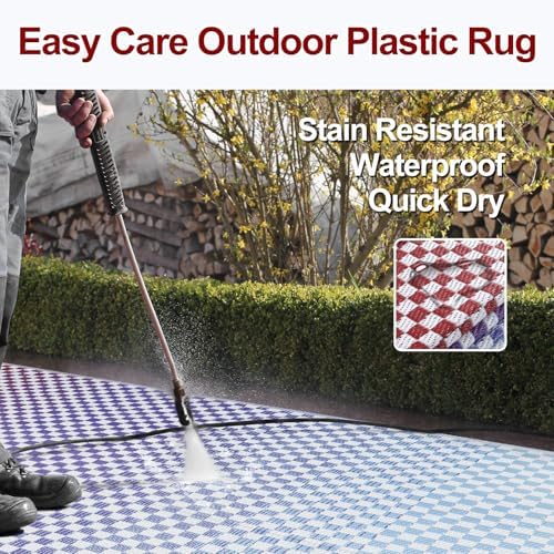 Wonniatr 9x12 Outdoor Rug Waterproof - Plastic Straw Outdoor Patio Rugs Clearance, Blue Purple Extra Large Portable Mat for RV Camping, Lightweight Colorful Gradient Outside Deck Carpet - Image 4