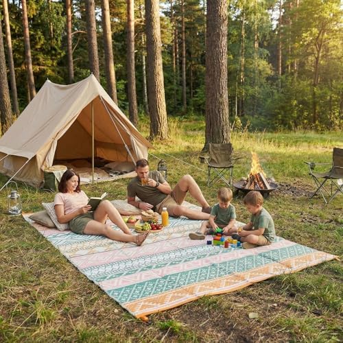 Outdoor Plastic Straw Rug 9x18 Large Vintage Boho Waterproof Rug for Patio Outside Floor Mat Bohemian Lightweight Reversible Outdoor Rugs for RV Beach Camping Backyard Deck Picnic, Orange Pink - Image 2
