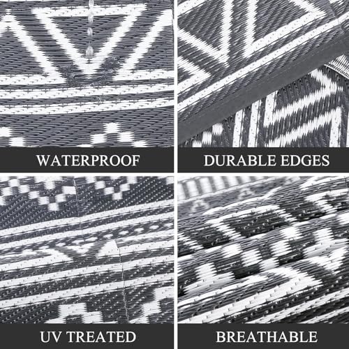 GlowSol 8x10 Outdoor Rug Waterproof Carpet with Carry Bag Outdoor Plastic Straw Rug for Patio Modern Camping Mat Easy Cleaning Reversible Outdoor Carpet for Balcony Deck Backyard RV Picnic,Grey - Image 3