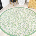 Eyely Filigree Weave Round Rug 5 Ft Cream/Green, Indoor Outdoor Rug by eyely