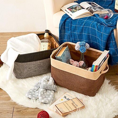 EZOWare Set of 3 Large Canvas Fabric Tweed Storage Organizer Cube Set W/Handles for Nursery Kids Toddlers Home and Office - 15 L x 10.5 W x 9.4 H -Mixed Color - Image 6