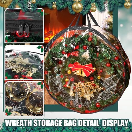 Shappy 14 Pieces Wreath Storage Bags 30 Inch Dual Zippers,Clear, Black - Image 4