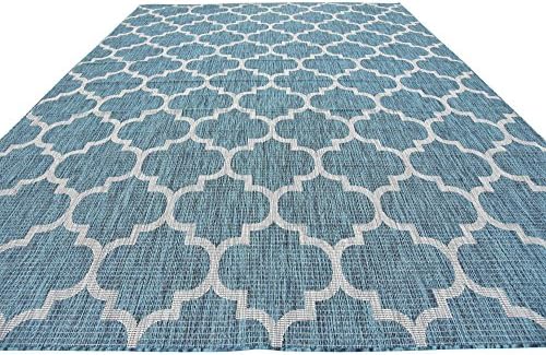 Unique Loom Outdoor Trellis Collection Area Rug (9' x 12' Rectangle, Teal/ Gray) - Image 6