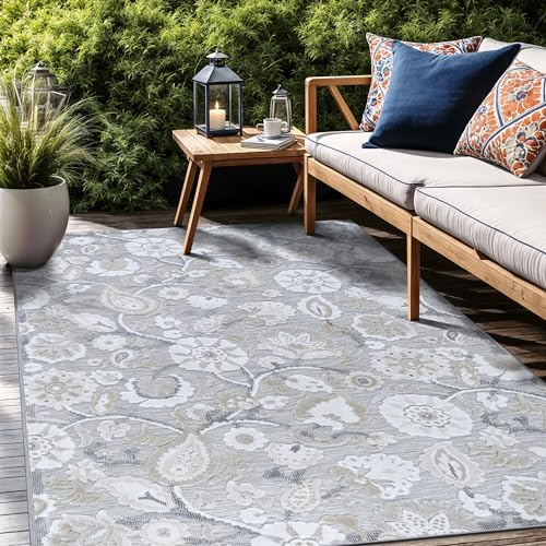 Luul Home Floral Indoor Outdoor Rugs 9x12 Large Area Rug for Living Room, Patio Decor, Kitchen, and Entryway Rug, Washable Stain Resistant Outside Carpet Beige 9 x 12 by Unknown