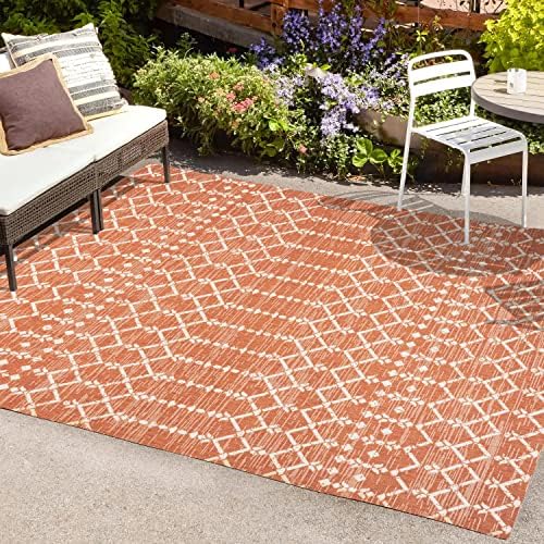 Eyely Moroccan Woven Area Rug 8X10 Orange/Cream, Indoor Outdoor Rug by eyely