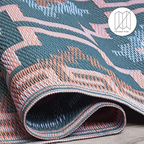 Fab Habitat Outdoor Rug - Waterproof, Fade Resistant, Crease-Free, Reversible - Premium Recycled Plastic - Vintage Boho Kilim - Large Patio, Deck, Sunroom, Camping, RV - Lhasa - Green - 8 x10 ft - Image 5