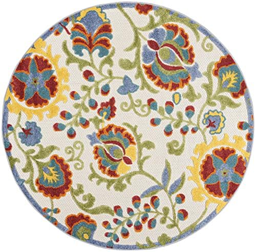 Nourison Home Aloha Ivory Multicolor 4' x Round Area Rug - Easy Clean, Non Shedding, Bed Room, Living Room, Dining Room, Kitchen (4' x Round) - Image 2