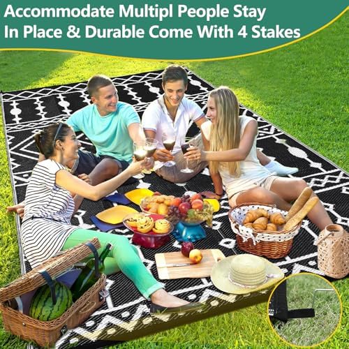 Acekool 9x12ft Outdoor Rug Waterproof, Foldable Reversible Plastic Straw Area Rugs Mat for Camper, RV Mat Outside, Indoor Outdoor Carpet for Porch, Black & White - Image 6