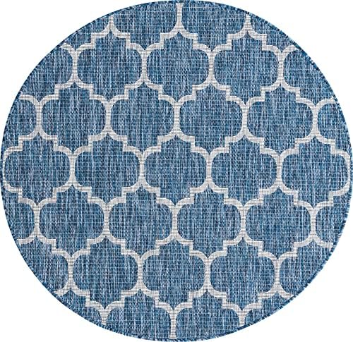 Unique Loom Trellis Collection Area Rug-Lattice Design, Moroccan Inspired for Indoor/Outdoor Décor, 5' 0" x 5' 0" Round, Navy Blue/Gray - Image 3