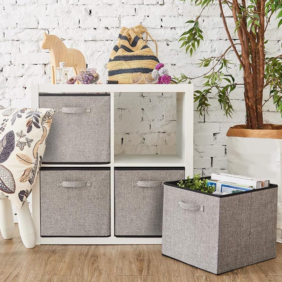 Foldable Storage Bin [set of 4] Fabric Organizer Container Cube Basket with Handles, 13 x 15 x 13 inch (Gray) - Image 4