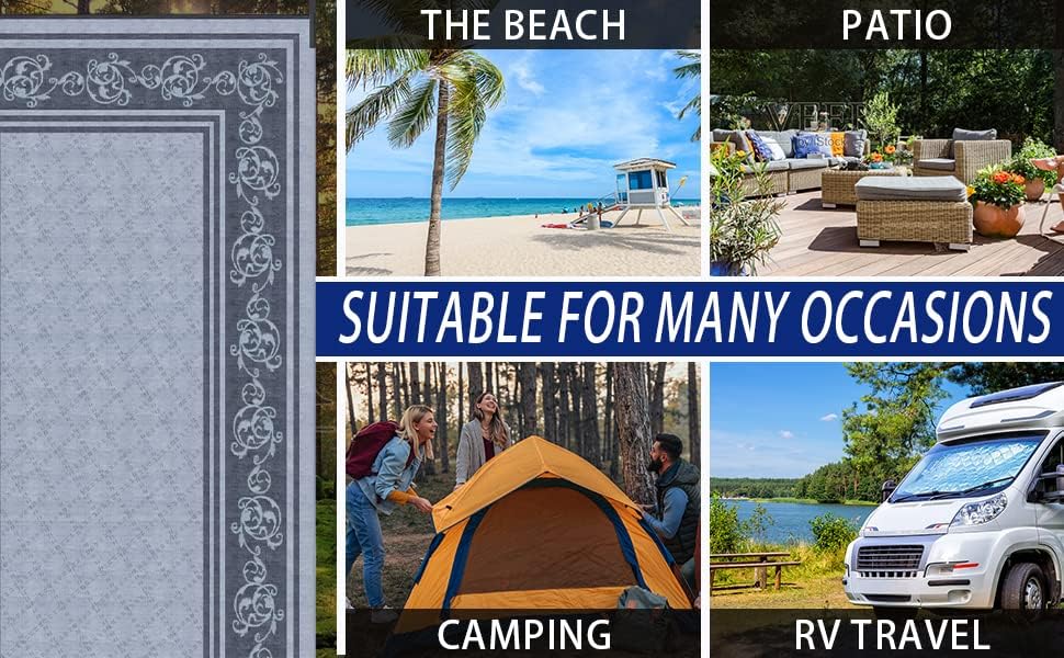 EEZ RV Products 9x18VG Heavy Duty Reversible/Durable Outdoor Patio/RVing Mats(9ft x18ft Vine Grey) Come with Large Storage Bag & 6 Sets of Stakes and Washer - Image 7