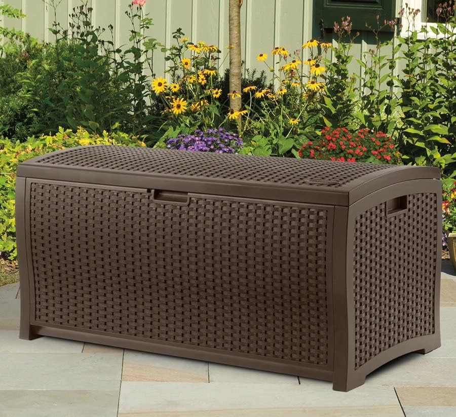 Suncast 73 Gallon Waterproof Resin Wicker Outdoor Patio Storage Deck Box, 3 Pack - Image 7