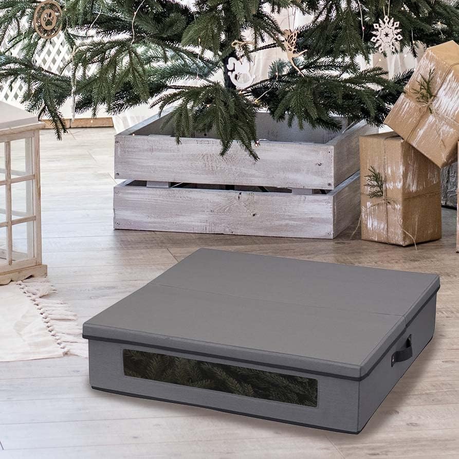Household Essentials Wreath Storage Container Box with Handles, Sturdy Fabric‑Covered Sides for 30‑Inch Wreath, Gray with Charcoal Trim - Image 2